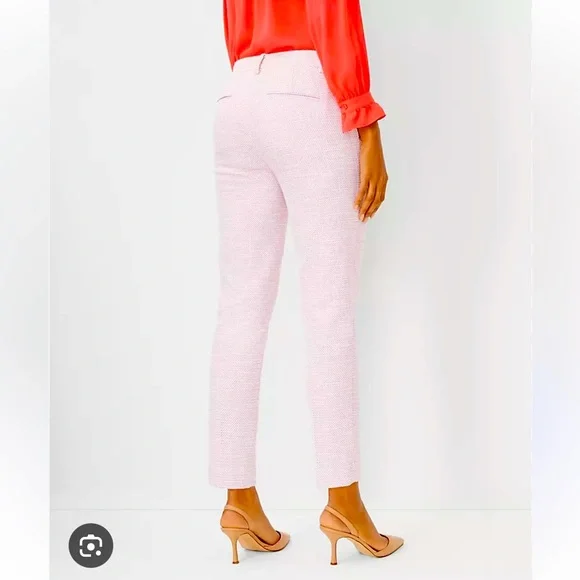 Ann Taylor Ava ankle pants in pink & white texture. Size 10 Tall - Picture 2 of 10